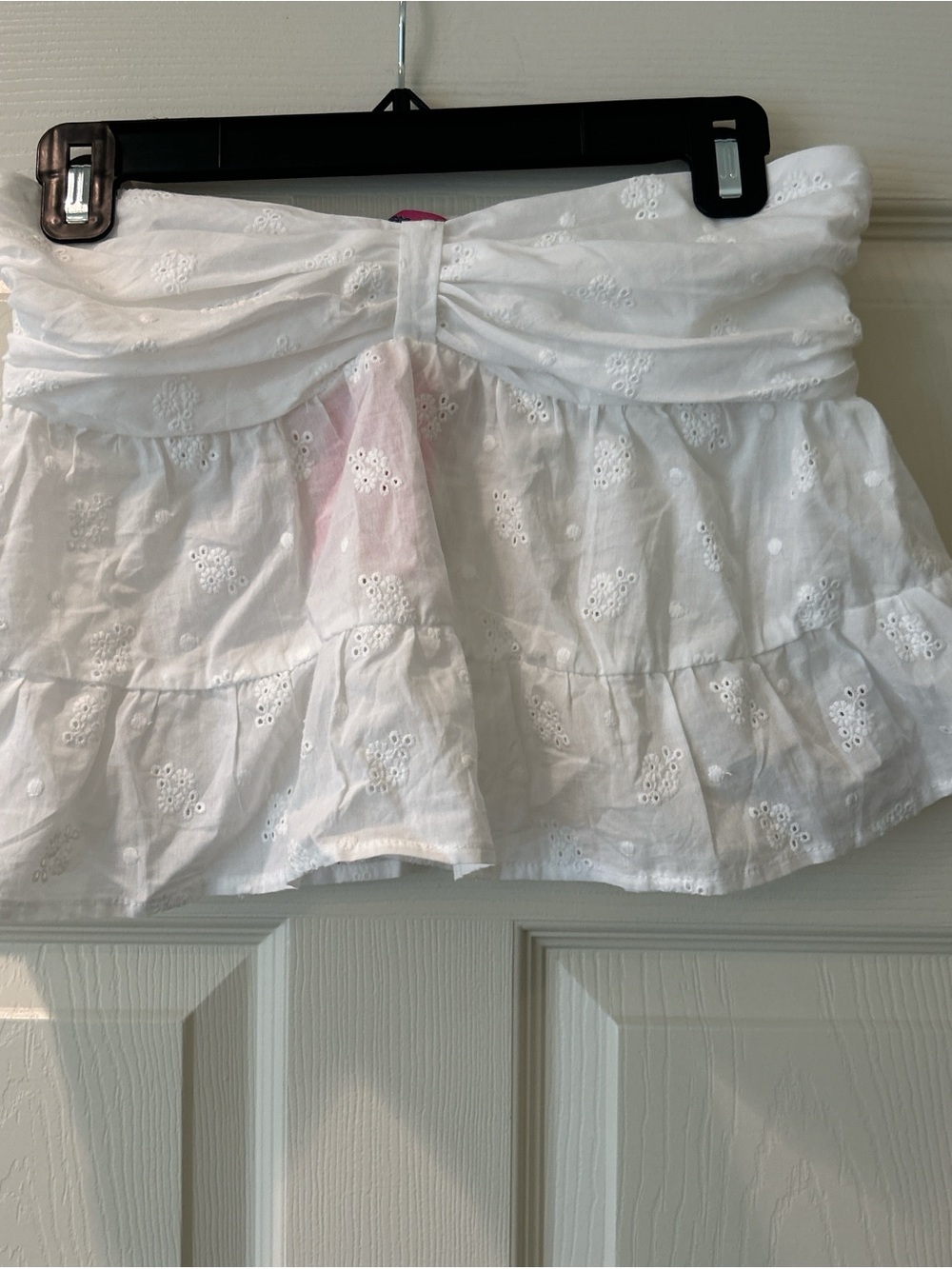 Edikted White Eyelet Strapless Ruffle Top